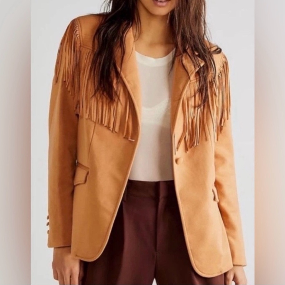 Blank NYC Camel Fringe Show Stopper Women's Blazer